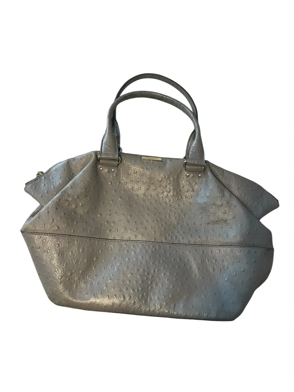Kate Spade Gray Ostrich Embossed Leather Satchel Handbag